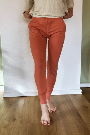 High Waisted Cotton Yoga Pants in Sunset Orange