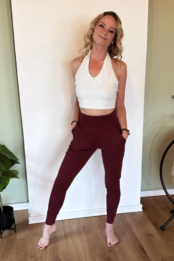 Buy Maroon Knitted Cotton Blend Yoga Pants (Yoga Pants) for INR599