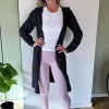 Image of Long Open Cotton Cardigan with Hoodie in Charcoal 2