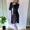Image of Long Open Cotton Cardigan with Hoodie in Charcoal 1